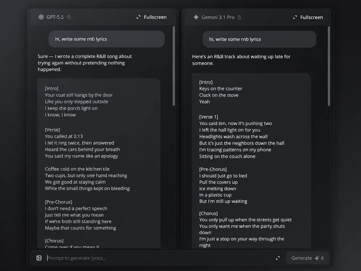 Pending capture of lyric drafts side by side in Lyric Studio