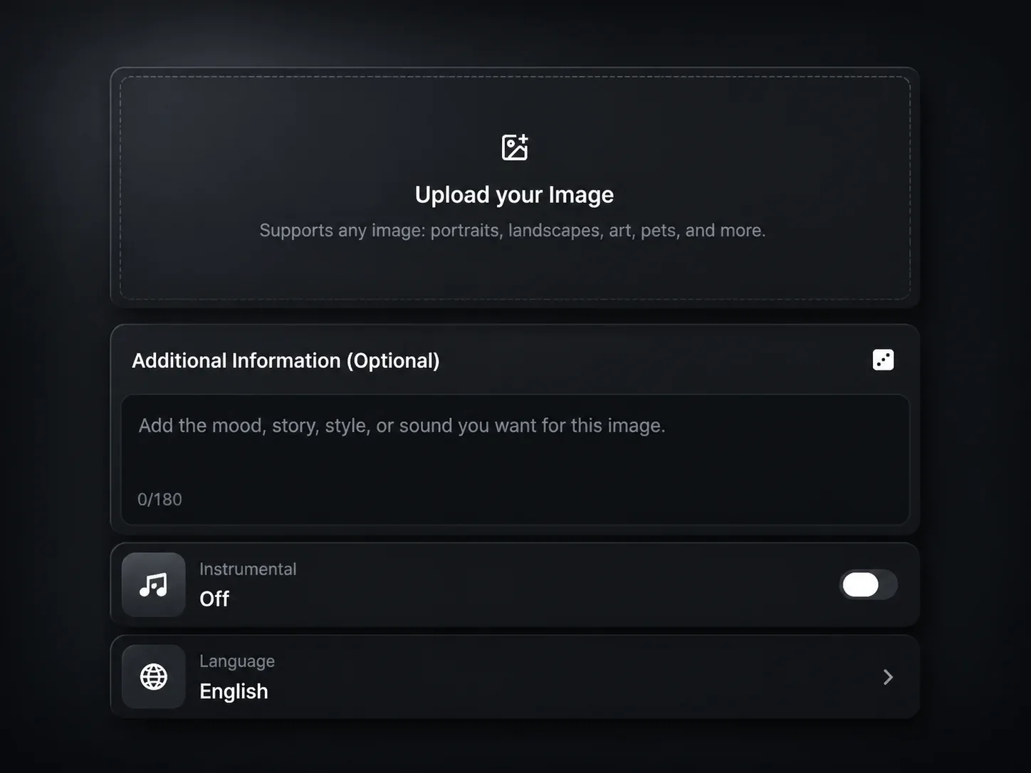 Pending capture of the Photo to Music upload form