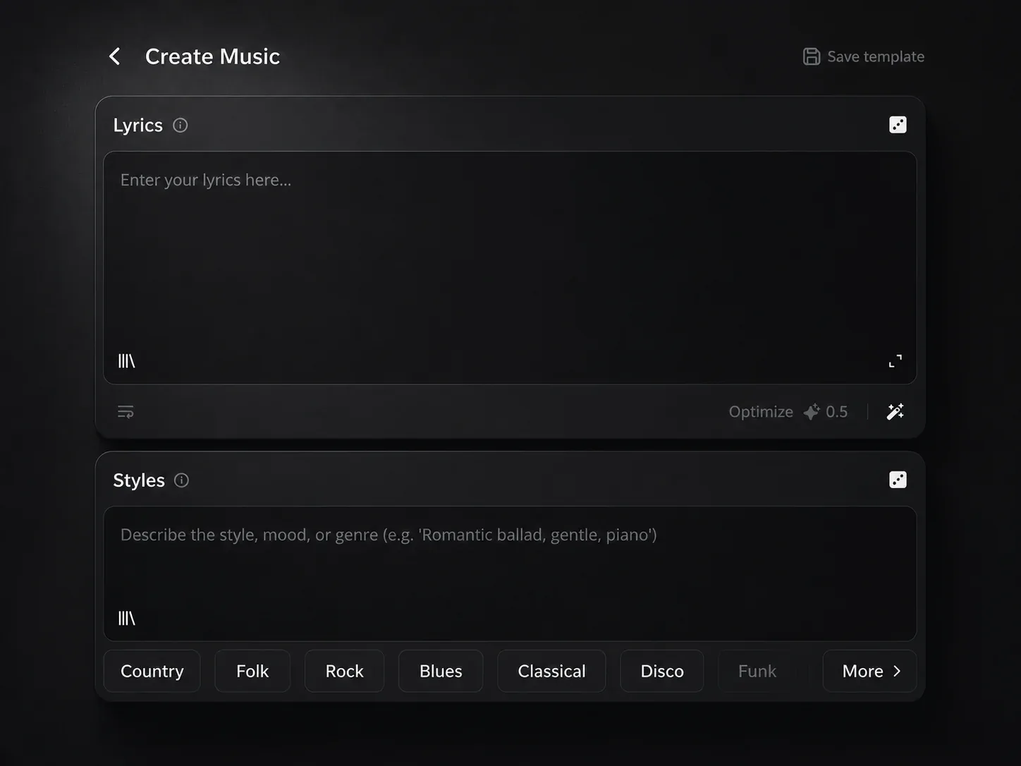 Pending capture of Inspiration and Custom modes in Text to Music